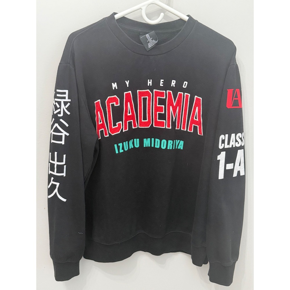 Bioworld My Hero Academia Izuku Midoriya Embroidered Crewneck Sweatshirt Black